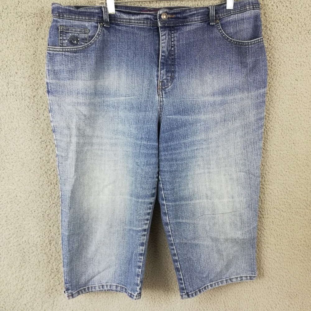 Gloria Vanderbilt Womens Jeans Amanda Studded Capri Blue‎ Denim Medium Plus 18W